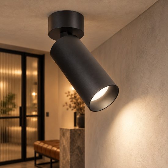 Gea luce gfa1460 faretto da soffitto per corridoio led 12w 3000k cilindrico nero satinato