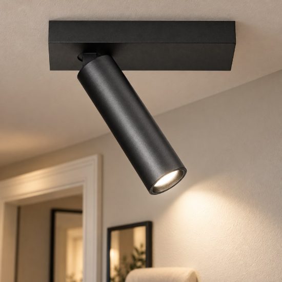Gea luce gfa1470 faretto da soffitto per ingresso led 7w 3000k cilindrico nero satinato