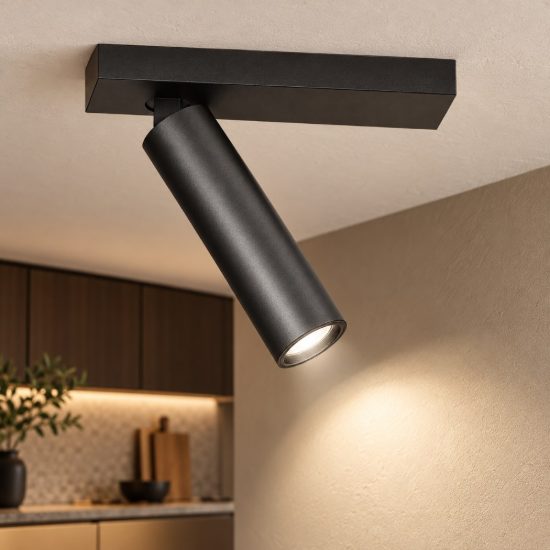 Gea luce gfa1470 faretto da soffitto per ingresso led 7w 2700k cilindrico nero satinato
