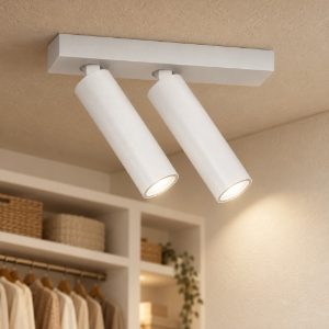 Gea luce gfa1474 plafoniera con 2 faretti orientabili led 14w 3000k moderna lineare bianco satinato