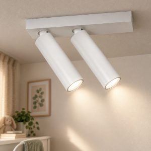 Gea luce gfa1474 plafoniera con 2 faretti orientabili led 14w 2700k moderna lineare bianco satinato