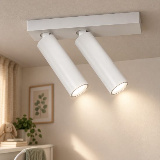Gea luce gfa1474 plafoniera con 2 faretti orientabili led 14w 2700k moderna lineare bianco satinato