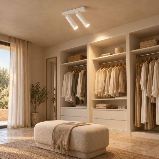 Gea luce gfa1474 plafoniera con 2 faretti orientabili led 14w 2700k moderna lineare bianco satinato