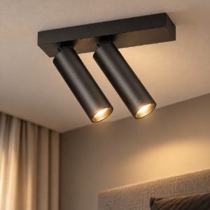 Gea luce gfa1474 plafoniera con 2 faretti orientabili led 14w 3000k moderna lineare nero satinato