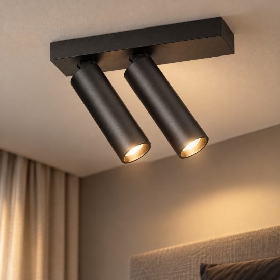 Gea luce gfa1474 plafoniera con 2 faretti orientabili led 14w 3000k moderna lineare nero satinato