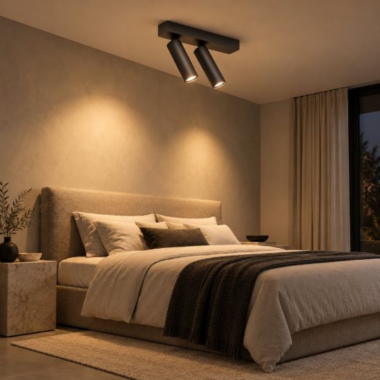 Gea luce gfa1474 plafoniera con 2 faretti orientabili led 14w 3000k moderna lineare nero satinato