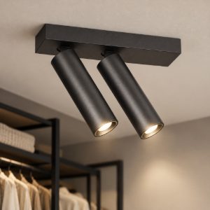 Gea luce gfa1474 plafoniera con 2 faretti orientabili led 14w 2700k moderna lineare nero satinato