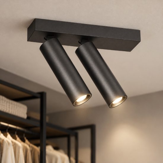 Gea luce gfa1474 plafoniera con 2 faretti orientabili led 14w 2700k moderna lineare nero satinato