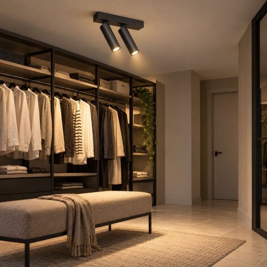 Gea luce gfa1474 plafoniera con 2 faretti orientabili led 14w 2700k moderna lineare nero satinato