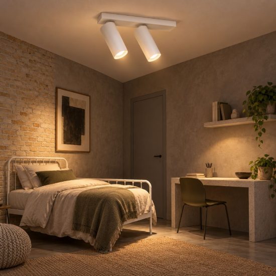 Gea luce gfa1474 plafoniera con 2 faretti orientabili led 24w 3000k moderna lineare bianco satinato