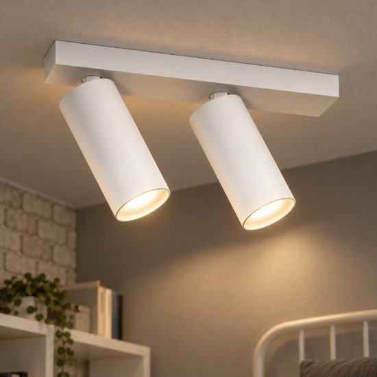 Gea luce gfa1474 plafoniera con 2 faretti orientabili led 24w 2700k moderna lineare bianco satinato