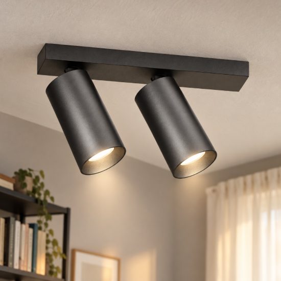 Gea luce gfa1474 plafoniera con 2 faretti orientabili led 24w 3000k moderna lineare nero satinato