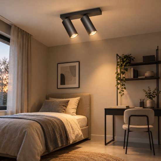 Gea luce gfa1474 plafoniera con 2 faretti orientabili led 24w 3000k moderna lineare nero satinato