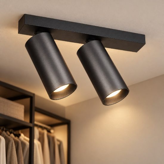 Gea luce gfa1474 plafoniera con 2 faretti orientabili led 24w 2700k moderna lineare nero satinato