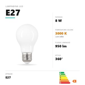 Lampadina e27 led 8w a goccia 3000k bianco gea luce