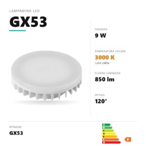 Lampadina gx53 led 9w a disco 3000k bianco gea luce