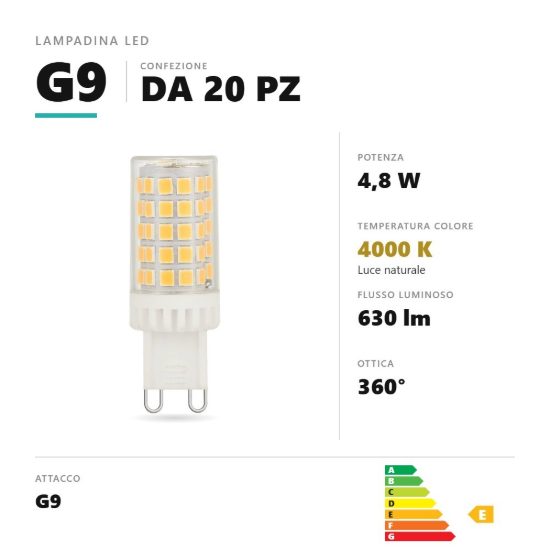 Lampadina g9 led 4,8w a capsula 4000k trasparente confezione 20 pezzi gea luce