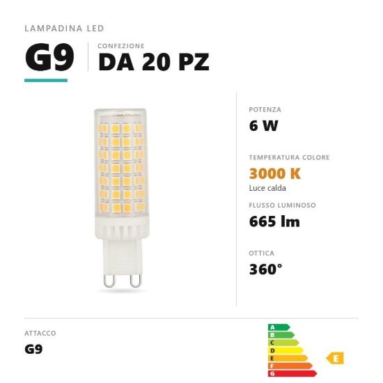 Lampadina g9 led 6w a capsula 3000k trasparente confezione 20 pezzi gea luce