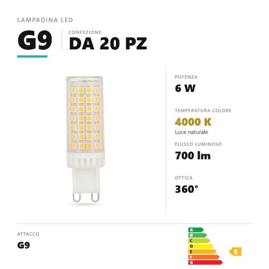Lampadina g9 led 6w a capsula 4000k trasparente confezione 20 pezzi gea luce