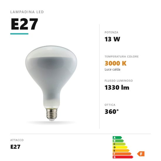 Lampadina e27 led filamento 13w a riflettore 3000k dimmerabile bianco gea luce
