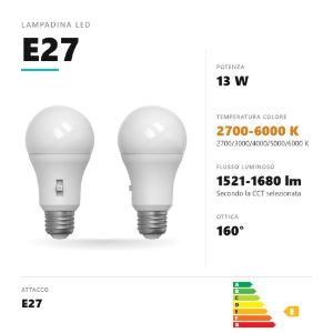 Lampadina e27 led 13w a goccia 2700k,3000k,4000k,5000k,6000k bianco gea luce