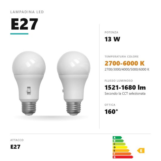 Lampadina e27 led 13w a goccia 2700k,3000k,4000k,5000k,6000k bianco gea luce