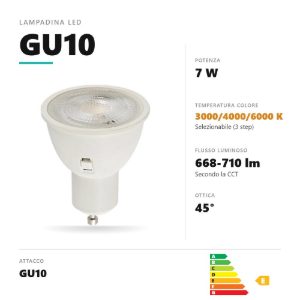 Lampadina gu10 led 7w a faretto 3000k,4000k,6000k ottica 45° bianco gea luce