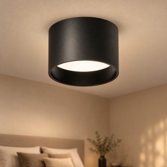 Gea luce gpl330c plafoniera led 8w 3000k moderna rotonda nero satinato