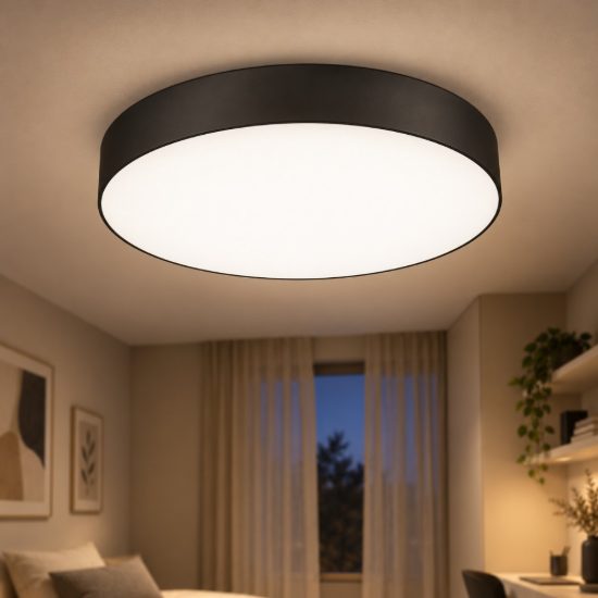 Gea luce gpl380 plafoniera led 40w cct 3000k 4000k 5000k moderna rotonda nera