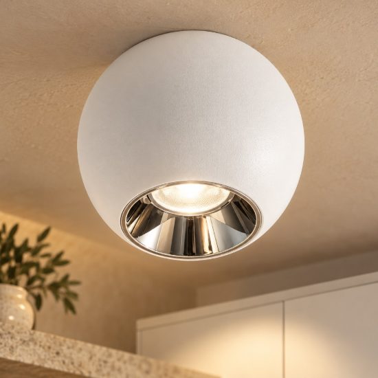 Gea luce gpl390 faretto da soffitto per corridoio led 10w 3000k moderno sferico bianco