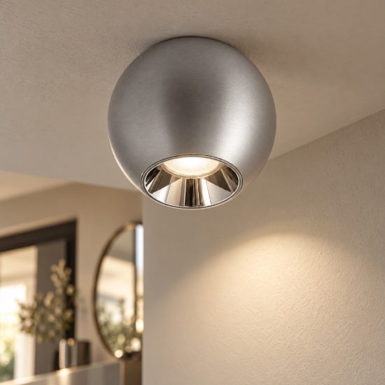 Gea luce gpl390 faretto da soffitto per corridoio led 10w 3000k moderno sferico argento