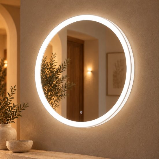 Gea luce krizia applique da parete con specchio led 40w cct 3000k 4000k rotonda bianco satinato