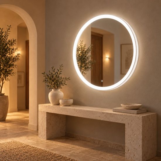 Gea luce krizia applique da parete con specchio led 40w cct 3000k 4000k rotonda bianco satinato