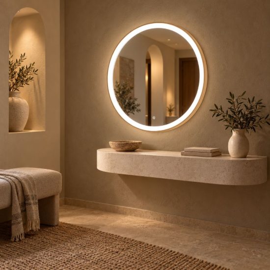 Gea luce krizia applique da parete con specchio led 40w cct 3000k 4000k rotonda new beige
