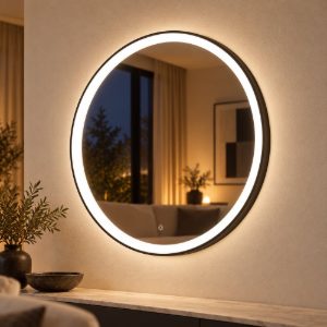Gea luce krizia applique da parete con specchio led 40w cct 3000k 4000k rotonda nero satinato