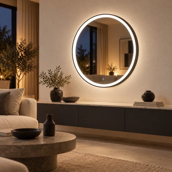 Gea luce krizia applique da parete con specchio led 40w cct 3000k 4000k rotonda nero satinato