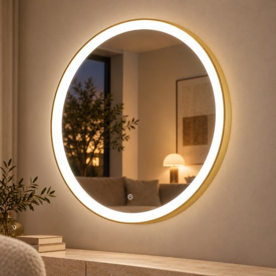 Gea luce krizia applique da parete con specchio led 40w cct 3000k 4000k rotonda oro spazzolato