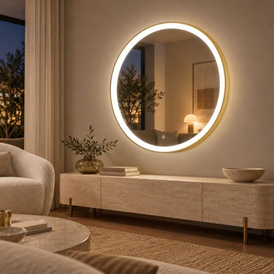 Gea luce krizia applique da parete con specchio led 40w cct 3000k 4000k rotonda oro spazzolato