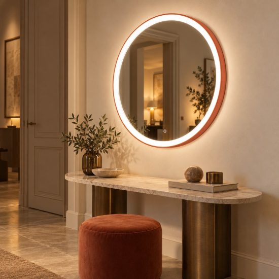 Gea luce krizia applique da parete con specchio led 40w cct 3000k 4000k rotonda terracotta