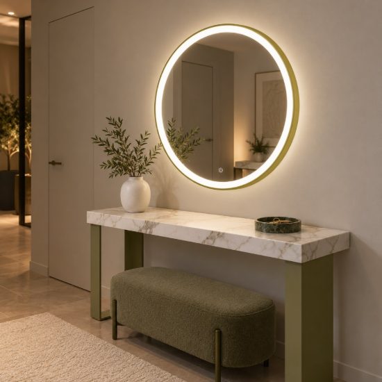Gea luce krizia applique da parete con specchio led 40w cct 3000k 4000k rotonda verde salvia