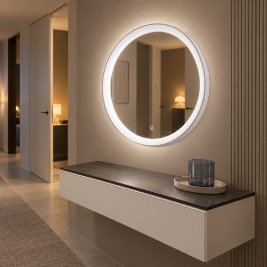 Gea luce krizia applique da parete con specchio led 30w cct 3000k 4000k rotonda bianco satinato