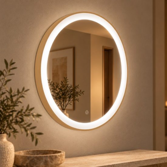 Gea luce krizia applique da parete con specchio led 30w cct 3000k 4000k rotonda new beige