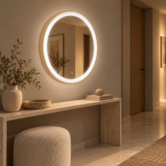 Gea luce krizia applique da parete con specchio led 30w cct 3000k 4000k rotonda new beige