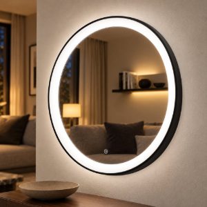 Gea luce krizia applique da parete con specchio led 30w cct 3000k 4000k rotonda nero satinato
