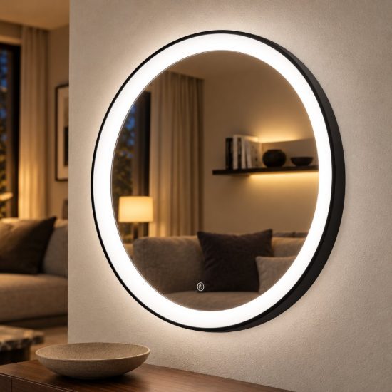 Gea luce krizia applique da parete con specchio led 30w cct 3000k 4000k rotonda nero satinato