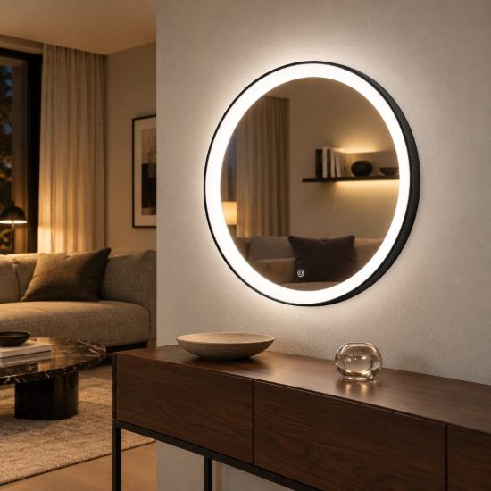 Gea luce krizia applique da parete con specchio led 30w cct 3000k 4000k rotonda nero satinato
