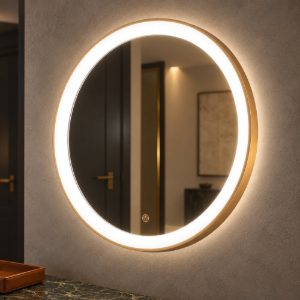 Gea luce krizia applique da parete con specchio led 30w cct 3000k 4000k rotonda oro spazzolato