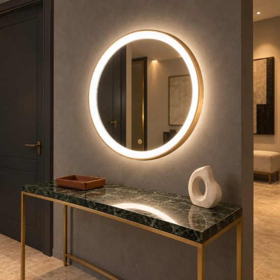 Gea luce krizia applique da parete con specchio led 30w cct 3000k 4000k rotonda oro spazzolato