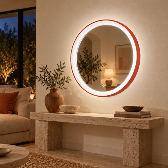 Gea luce krizia applique da parete con specchio led 30w cct 3000k 4000k rotonda terracotta