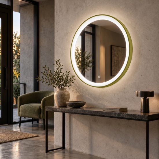 Gea luce krizia applique da parete con specchio led 30w cct 3000k 4000k rotonda verde salvia